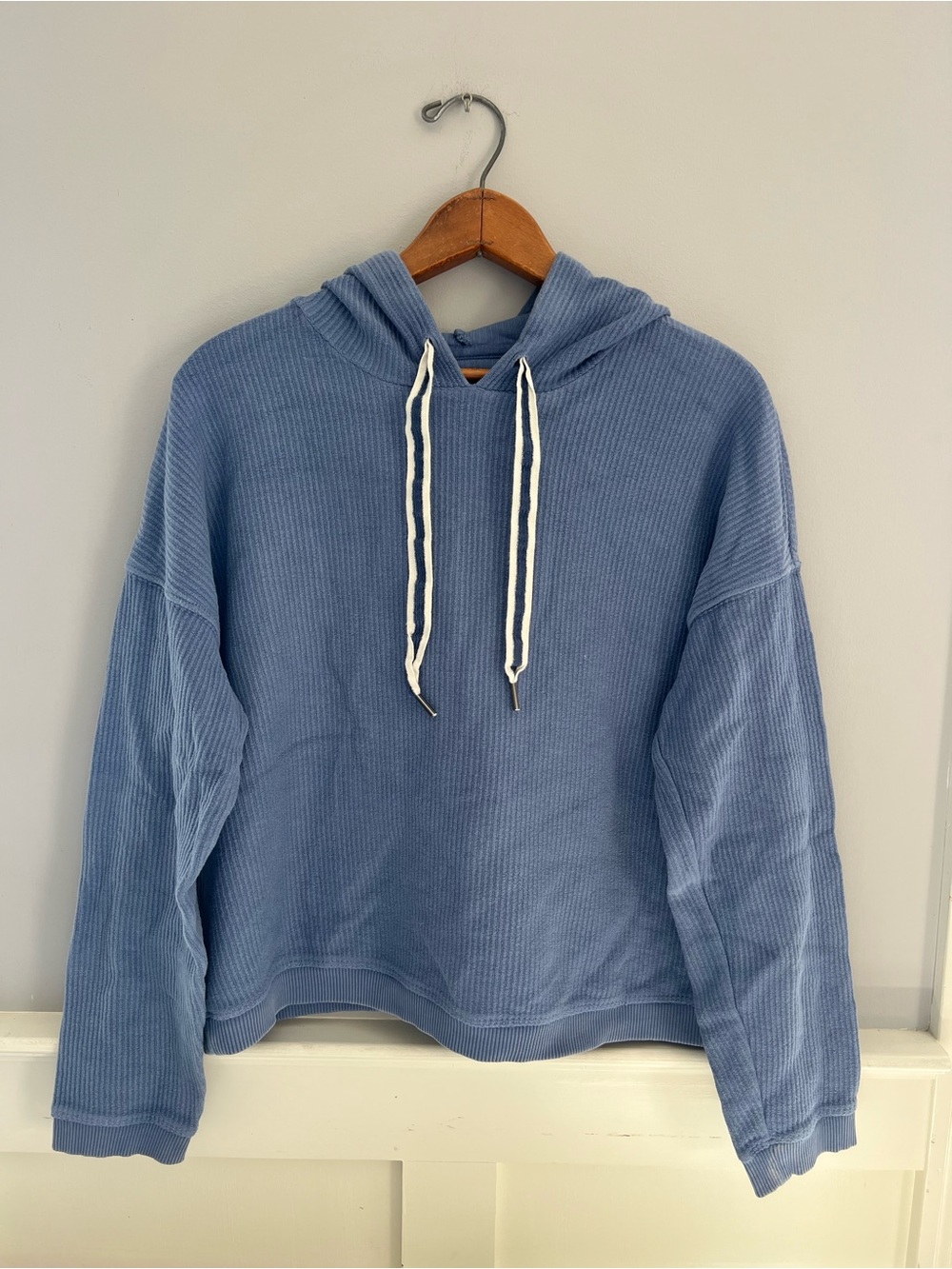 Aerie Blue Ribbed Hoodie Cropped Pullover Lounge Sweatshirt M